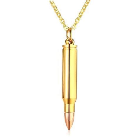 Gold-Toned Rifle Bullet Pendant Necklace Made Of Stainless Steel ...