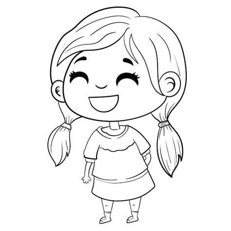 Premium Vector | Happy kids girl children vector cartoon coloring books ...