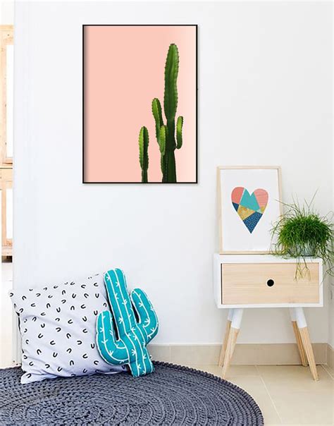 Boho Cactus with pink background Wall Art Print trendy cactus | Etsy