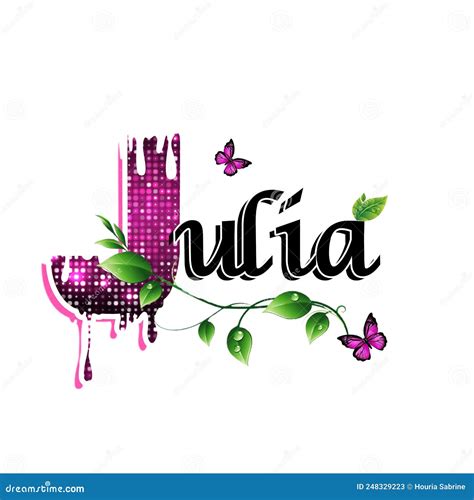 "Julia" Floral Girl Name with Butterflies. Stock Illustration ...