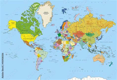 Detailed world map with capitals Stock-Vektorgrafik | Adobe Stock