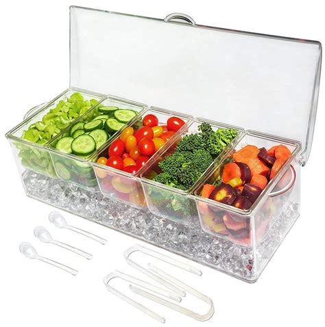 Ice Chilled 5 Compartment Condiment Server Caddy - Serving Tray ...