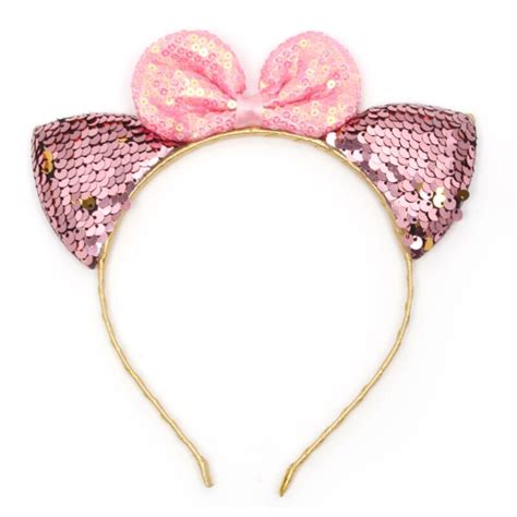 2018 Cute Cat Ear Headband Glitter Sequins Hair Bow Mickey Headband ...