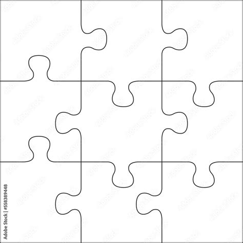 Puzzles grid template. Jigsaw puzzle 9 pieces, thinking game and 3x3 ...