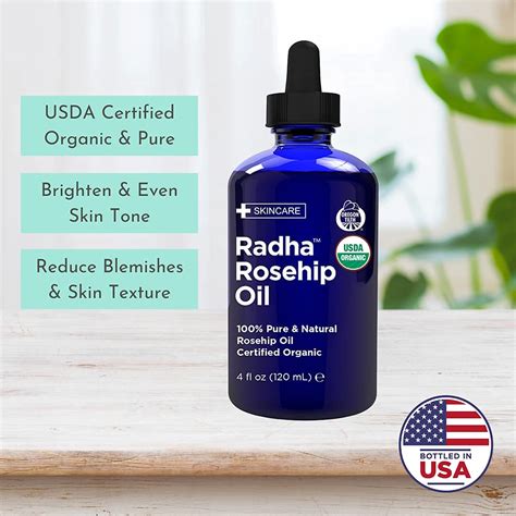 Radha Beauty USDA Certified Organic Rosehip Oil, 100% Pure Cold Pressed ...