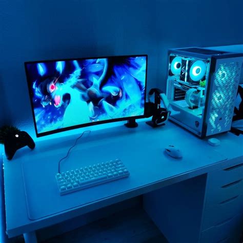 Clean white black and blue aesthetic gaming setup – Artofit