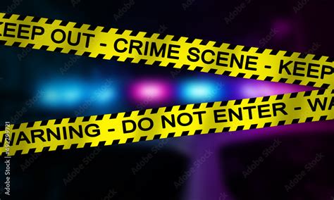 Crime Scene Tape Do Not Enter with Police Car Light Blurry background ...