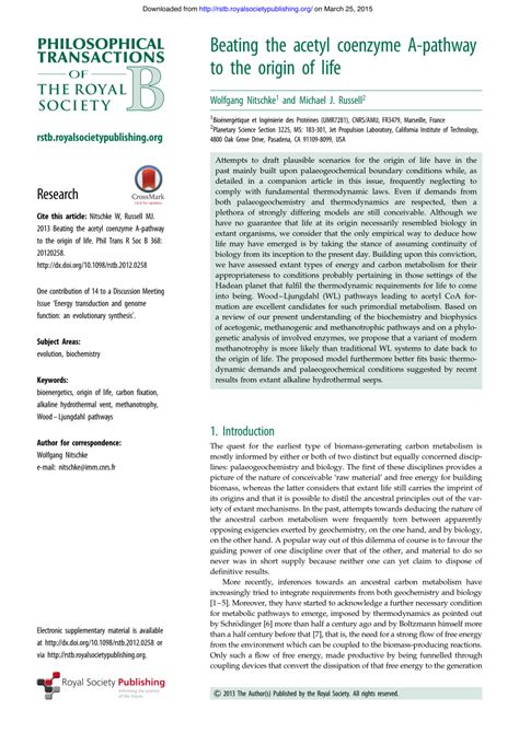 (PDF) Beating the acetyl coenzyme A-pathway to the origin of life