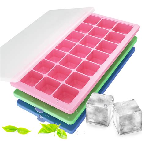 Korlon 3 Pack Silicone Ice Trays with Lids, Easy Release Ice Cube trays ...