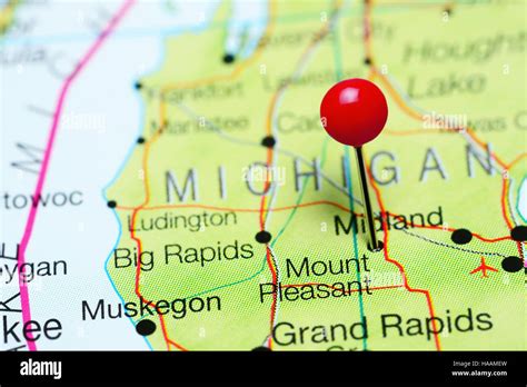 Mount Pleasant pinned on a map of Michigan, USA Stock Photo - Alamy