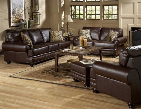 9854 Bentleys Sofa Set in Rich Brown Leather by Homelegance