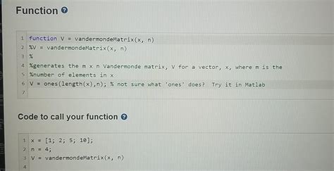 Solved Vandermonde Matrix (create from input vector) My Solu | Chegg.com