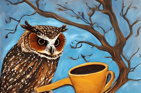 Owl That Loves Coffee Painting · Creative Fabrica