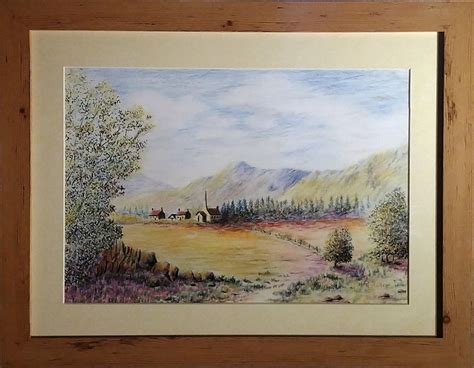 Original Coloured Pencil Drawing Village landscape Framed - Etsy