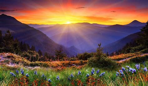 Mountain Sunrise in the spring, mountain, sunrise, spring, moring, view ...