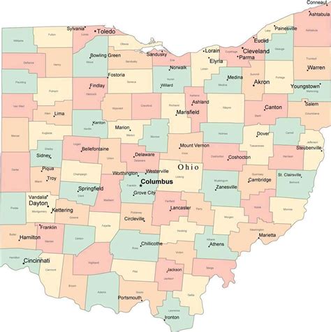 Ohio Map Showing Counties And Cities - United States Map