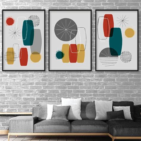 Mid Century Modern ABSTRACT GEOMETRIC Set of 3 Prints – Artze Wall Art