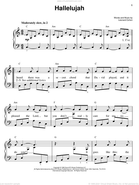 Printable Hallelujah Easy Piano Sheet Music Free Pdf