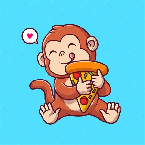 Premium Vector | Cute monkey holding pizza cartoon vector icon ...