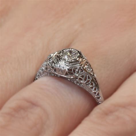 Antique Filigree Engagement Ring - .16ct Old European Cut Diamond Ring