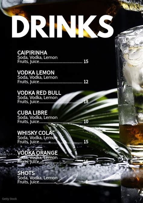 Cocktail Card Drinks Party Bar Club Menu Ad | Menu design template ...