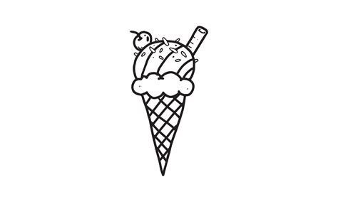 delicious ice cream cone illustration. colorless cartoon for drawing ...