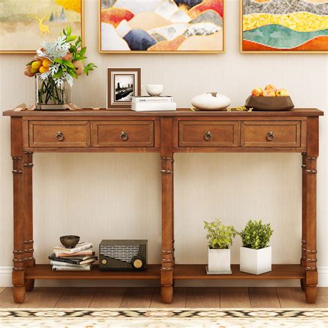 Tall Console Table with 2 Big Storage Drawers, 58'' Wood Buffet ...