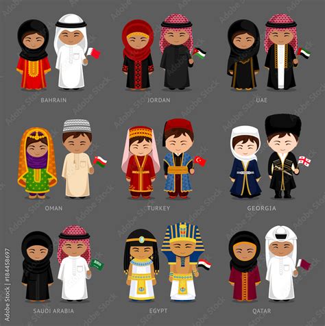 Vecteur Stock People in national dress. Bahrain, Jordan, UAE, Oman ...