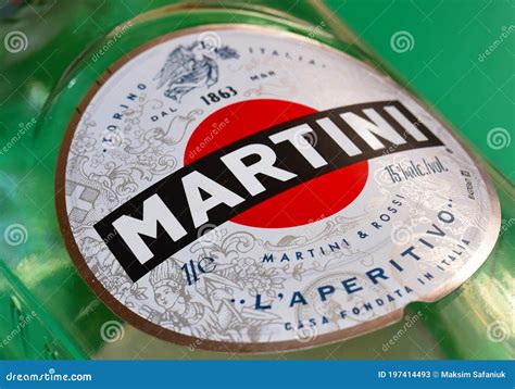 Logo of Vermouth Martini BIANCO on Glass Bottle Close Up. Editorial ...