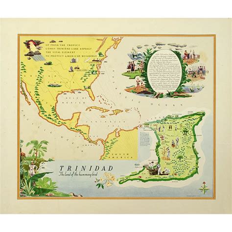 Map, Caribbean, Pictorial, Trinidad, Edward Everett Henry, Vintage ...