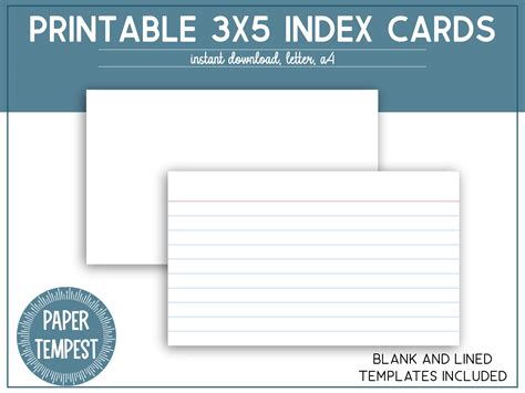 Printable 3x5 Index Cards, Printable Lined Index Cards, Unruled Blank ...