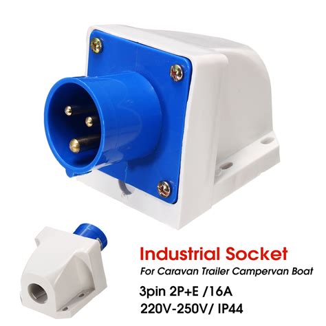 3Pin Blue Waterproof Industrial Plug Sockets 220V-250V 16A IP44 Inlet ...