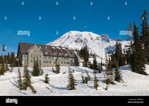 Paradise Inn in winter; Mount Rainier National Park, Washington Stock ...