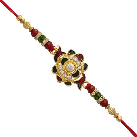 Beautiful Flower Kundan Rakhi - Rakhi Gifts - Send Rakhi to India ...