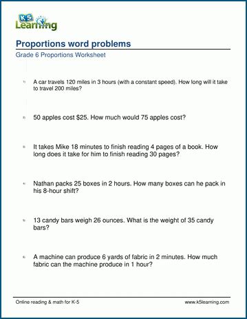 Grade 6 Math Worksheet: Proportions word problems | K5 Learning