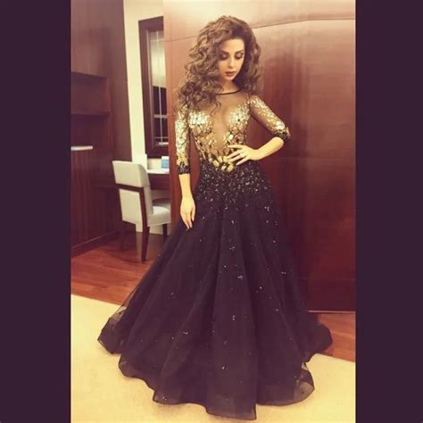 Myriam Fares Sexy Prom Dresses Sheer Black Long Formal Evening Dresses ...