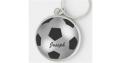 Customizable name silver Soccer Ball Keychain | Zazzle