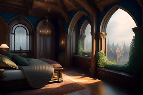 Lexica - Interior medieval, fantasy elven bedroom looking out window ...