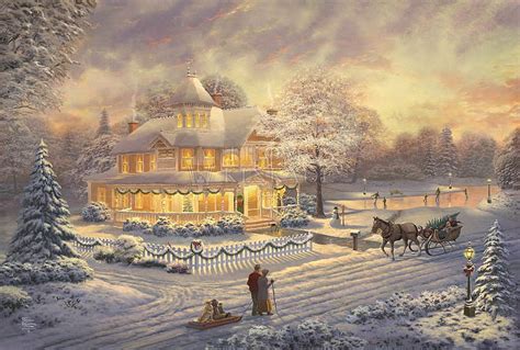 1366x768px, 720P free download | Winter evening, winter, art, painting ...