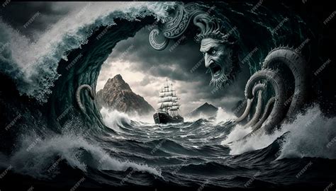 Premium AI Image | Navigating the Perilous Waters Odysseus Braving ...