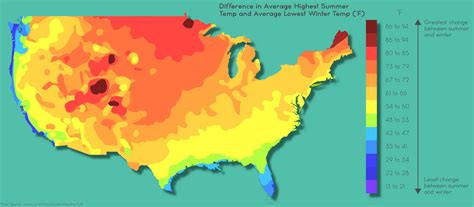 Variations of temperatures in the U.S. - Vivid Maps