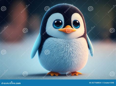 Cute Baby Penguin in Cartoon Style with Big Eyes on the Snow.Stylized ...