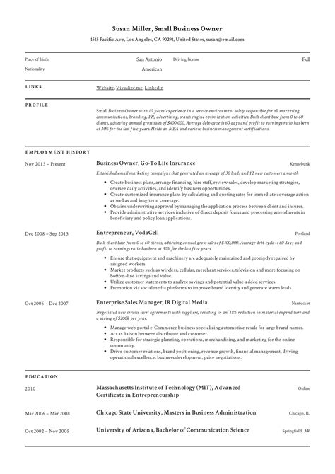 Small Business Owner Resume Guide | +12 Examples | PDF | 2019