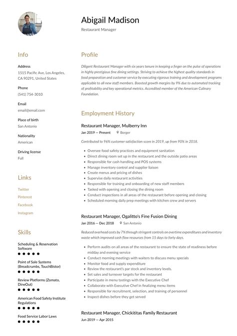 Restaurant Manager Resume & Writing Guide | +12 Examples | 2019