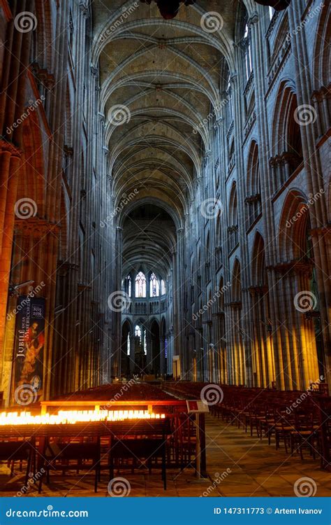 The Interior of the Rouen Cathedral in Evening Lighting Editorial Stock ...