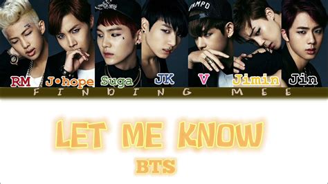 BTS - Let Me know Lyrics [Color Coded Rom_Ind] - YouTube