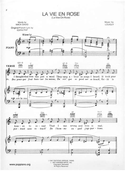 Edith Piaf La Vie En Rose Sheet Music In Ab Major (transposable ...