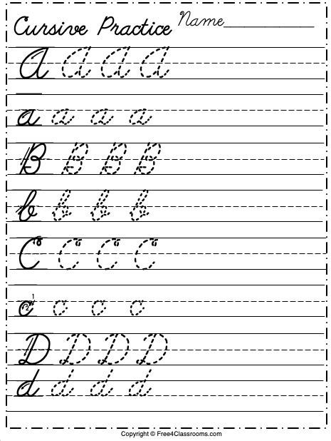 Free Cursive Alphabet Worksheet - Letters A to D - Free Worksheets ...