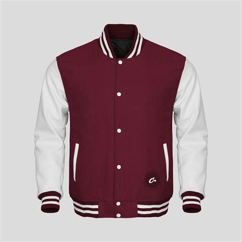 White Faux Leather Sleeves Maroon Wool Varsity Jacket