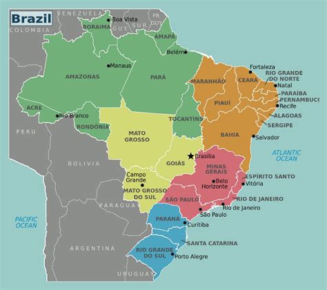 Large Brazil regions map | Brazil | South America | Mapsland | Maps of ...